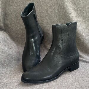 Loeffler Randall Black Sz 6 Leather Sole Slim Zip Chelsea Ankle Boot